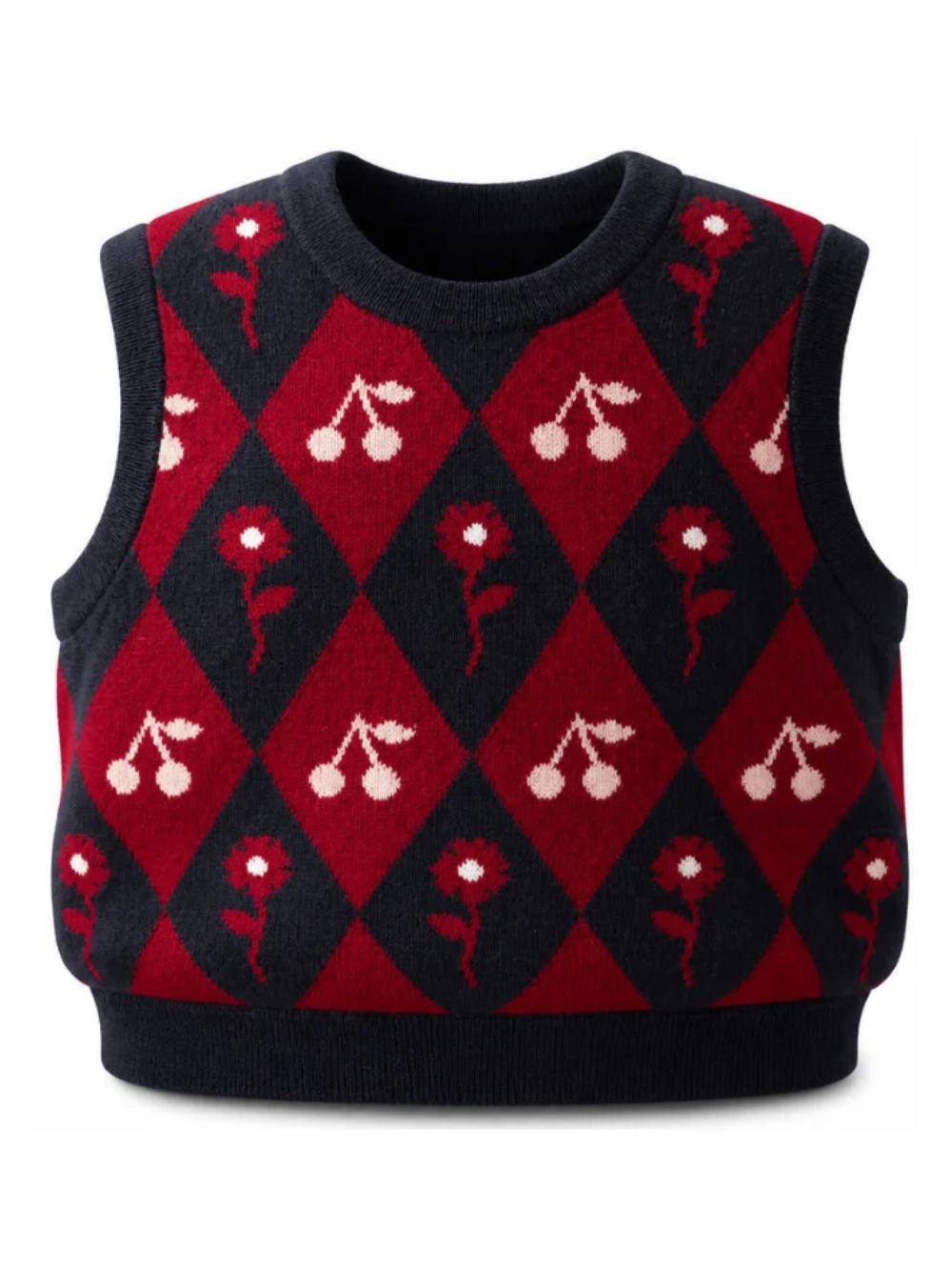 Gilet per bambina Bonpoint Kids blu con intarsi con rombi W06GJUK00004 970A BONPOINT KIDS