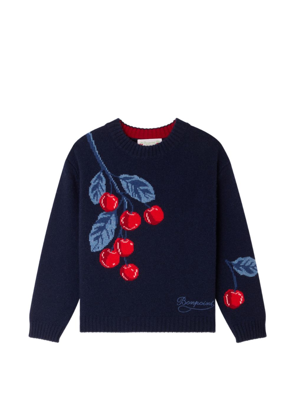 Maglione per bambina Bonpoint Kids blu con motivo ciliegie ricamate W06GJUK00006 970A BONPOINT KIDS