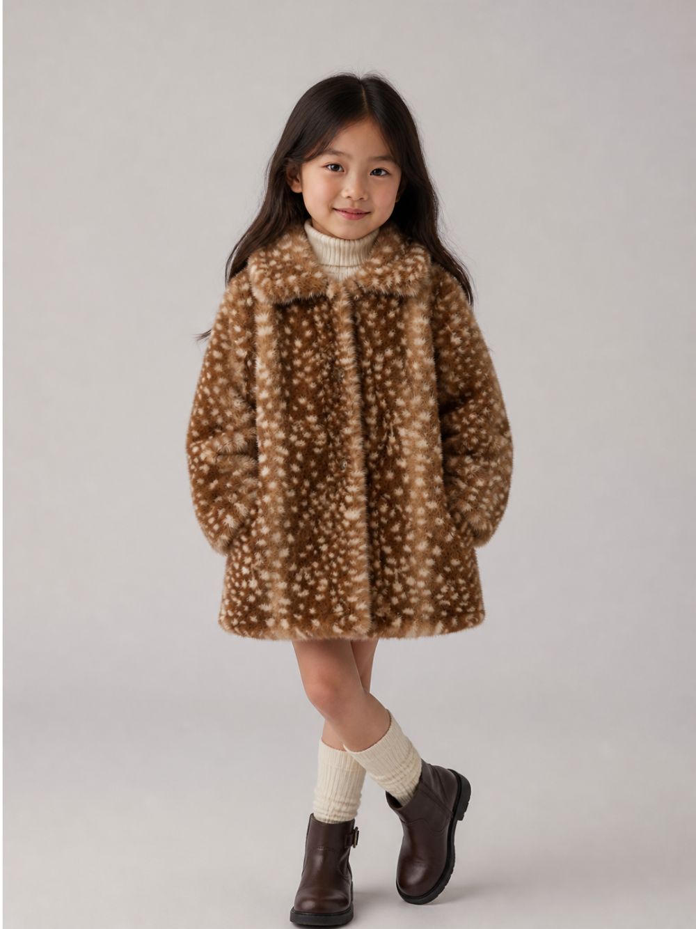Cappotto per bambina Bonpoint Kids marrone con stampa a pois W06GOUW00012 667B BONPOINT KIDS