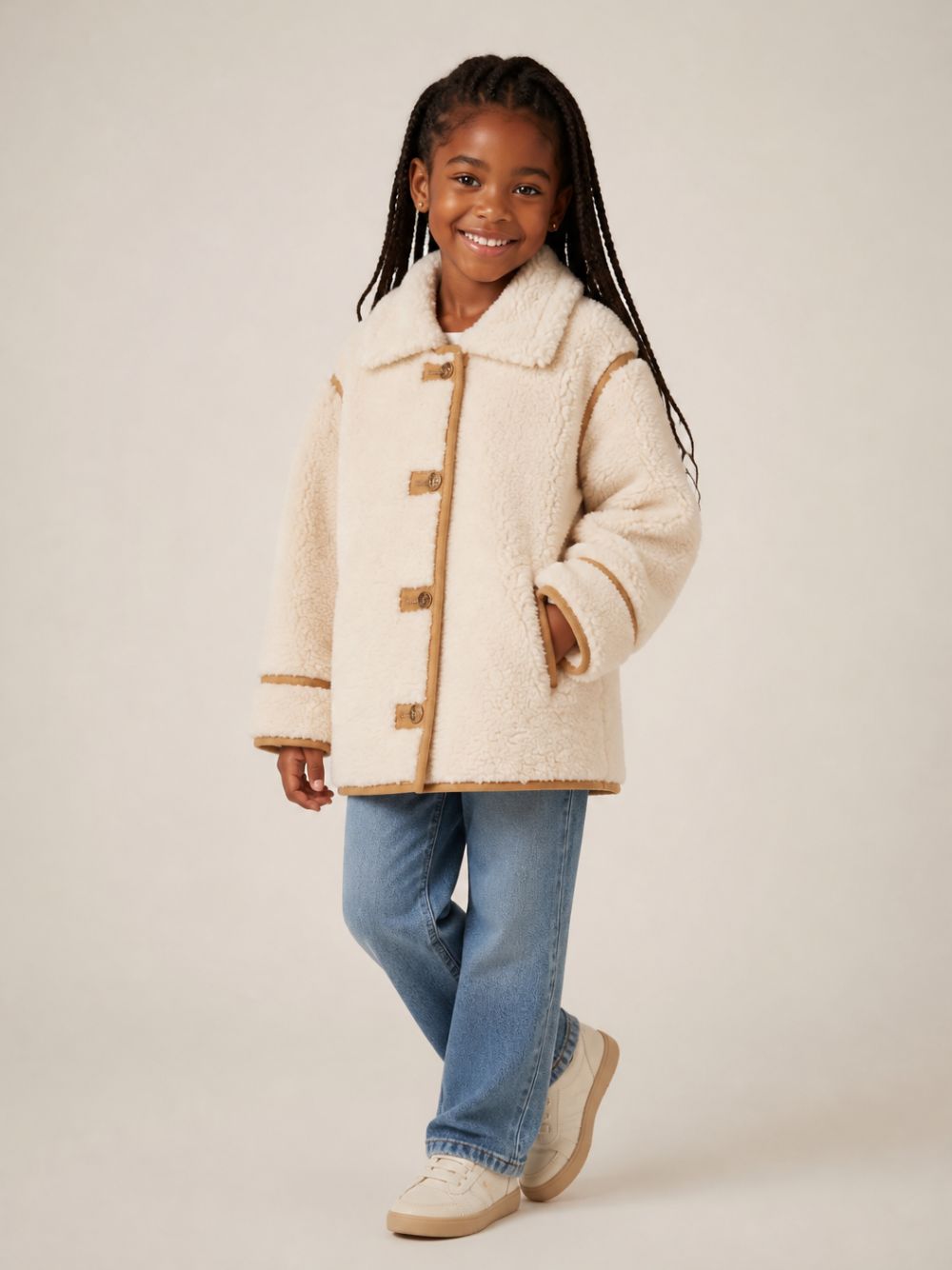 Cappotto per bambina Bonpoint Kids beige con trama effetto shearling W06GOUW00019 067B BONPOINT KIDS
