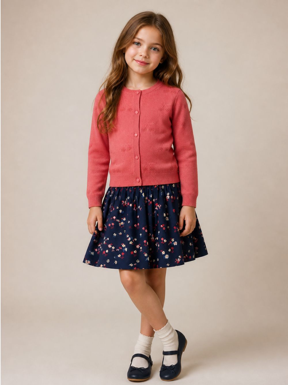 Gonna per bambina Bonpoint Kids blu con stampa a fiori W06GSKW00006 580 BONPOINT KIDS