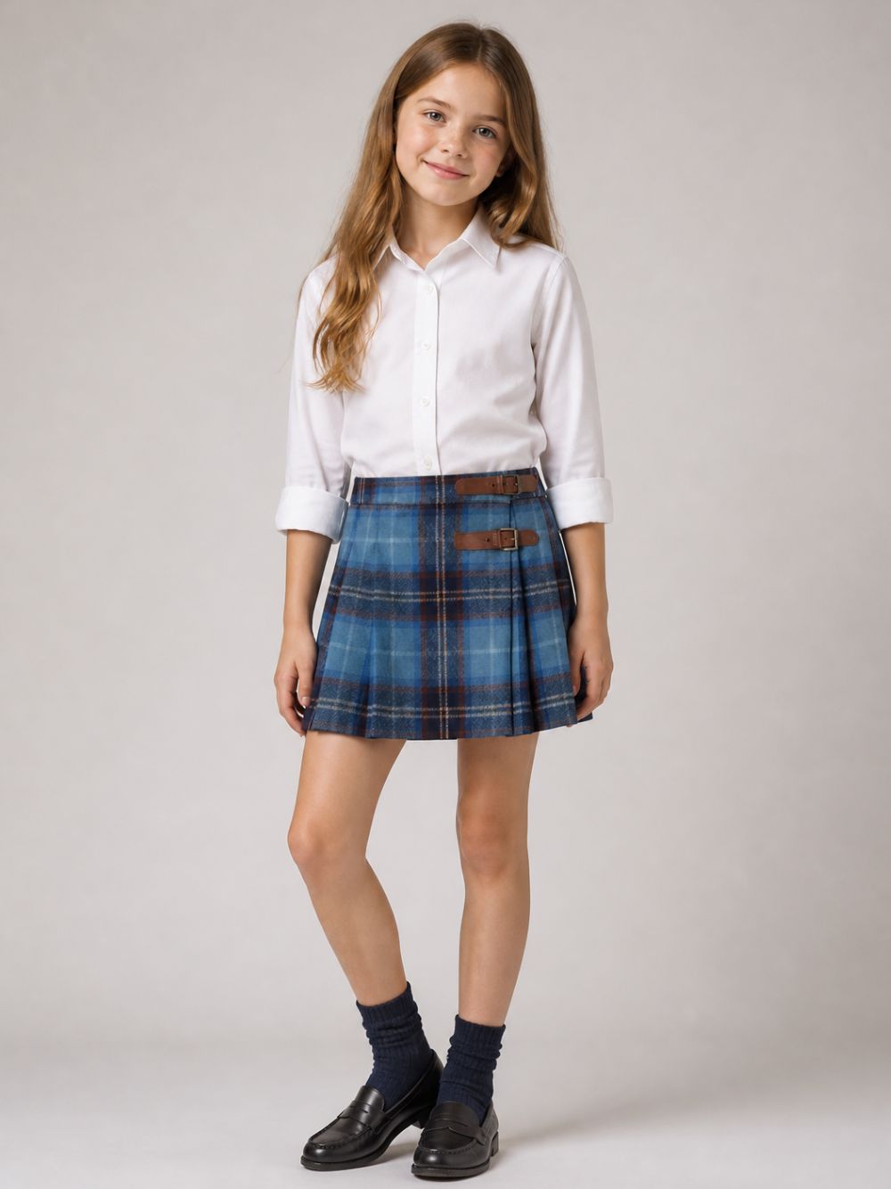 Gonna per bambina Bonpoint Kids blu con motivo tartan W06GSKW00007 470 BONPOINT KIDS