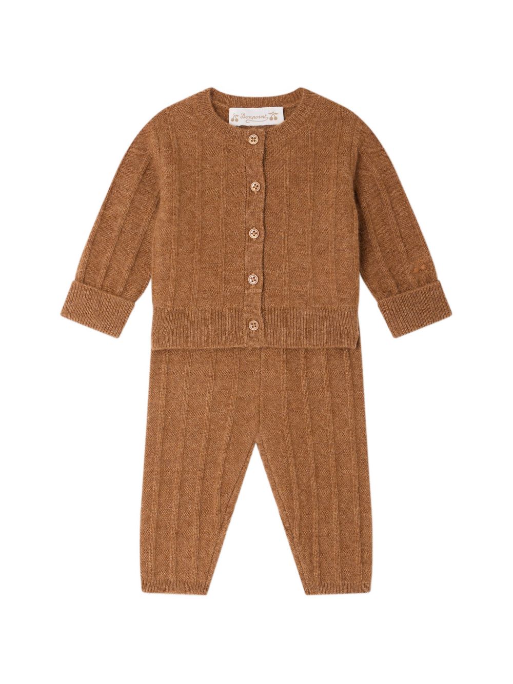 Set maglione e pantaloni per neonato Bonpoint Kids marrone con trama a coste W06OSEK00003 065 BONPOINT KIDS