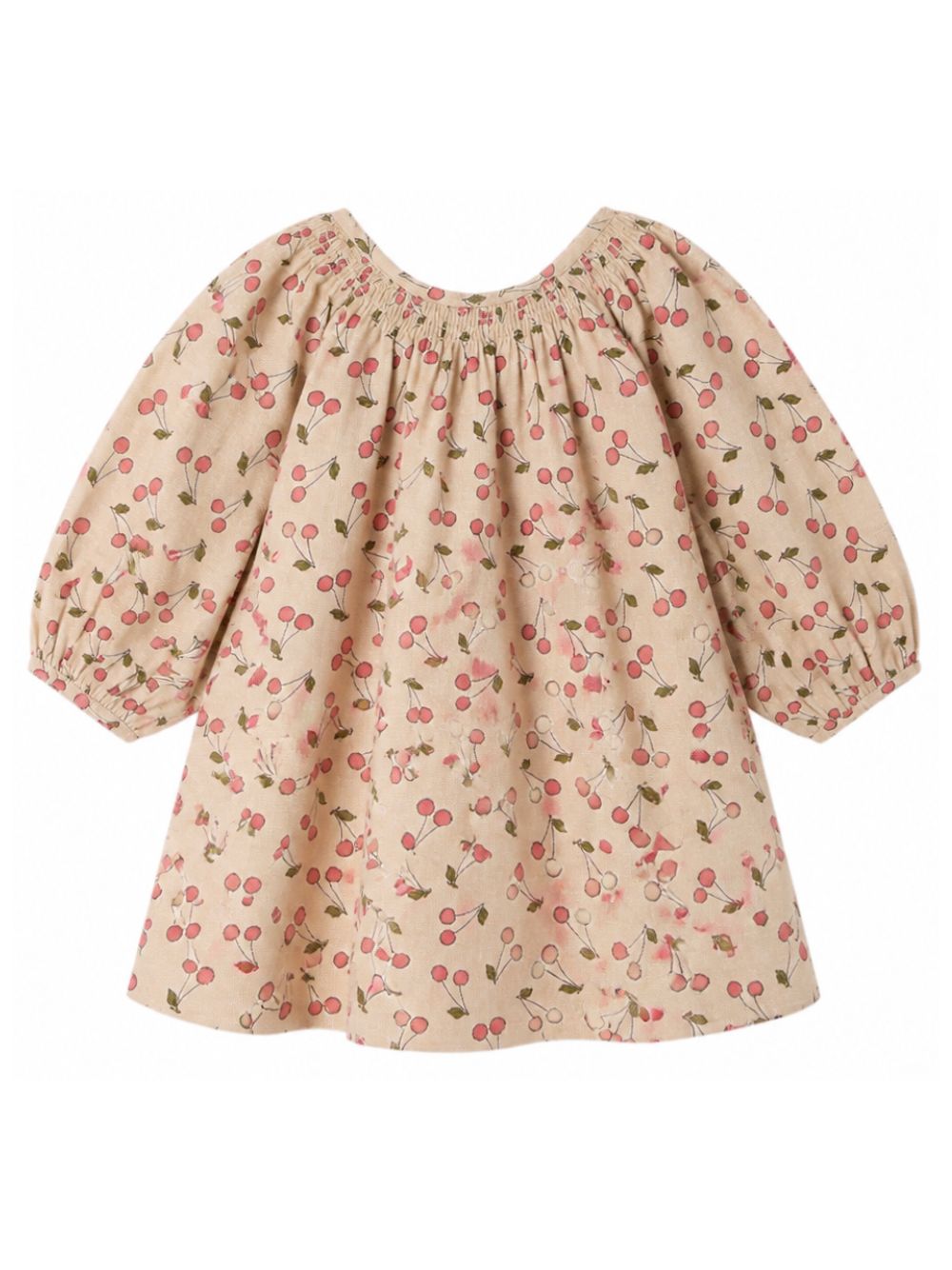 Abito per neonata Bonpoint Kids beige con stampa Cherry all-over W06XDRW00015 609 BONPOINT KIDS