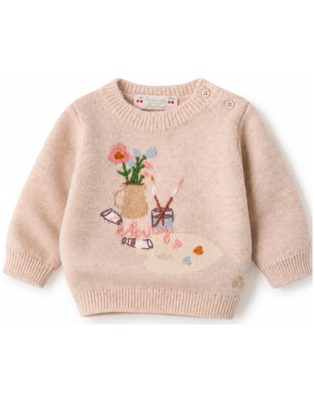 Maglione per neonata Bonpoint Kids beige con decorazione ricamata sul davanti W06XJUK00001 960 BONPOINT KIDS