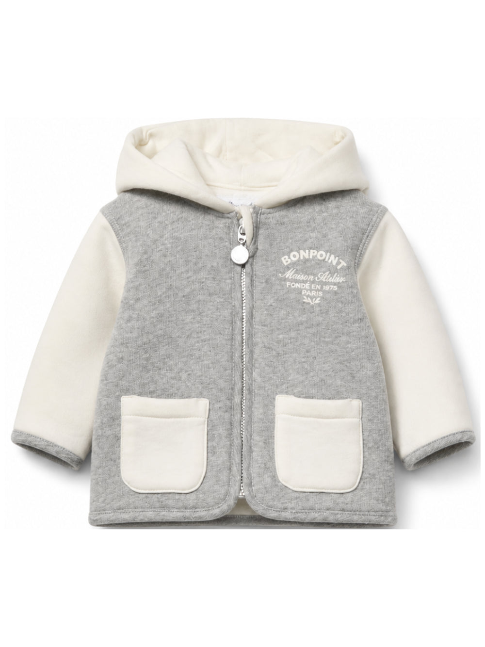 Felpa per neonato Bonpoint grigia con maniche a contrasto W06YSWK00001 194A BONPOINT KIDS