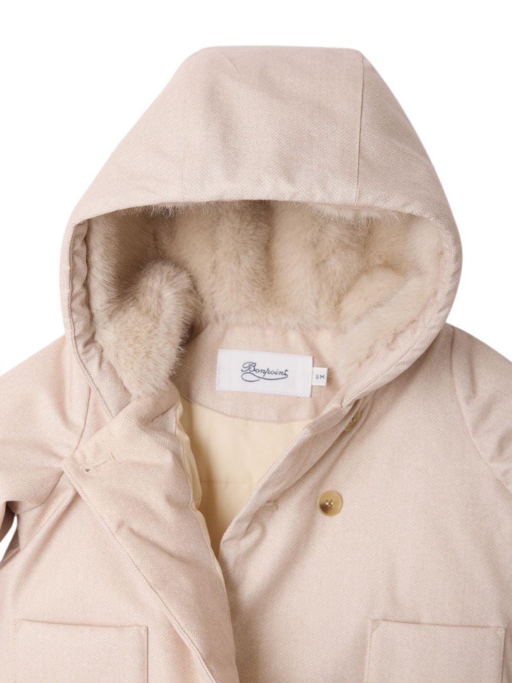 Cappotto per neonata Bonpoint Kids beige con finitura in pelliccia sintetica W06ZOUW00004 060B BONPOINT KIDS