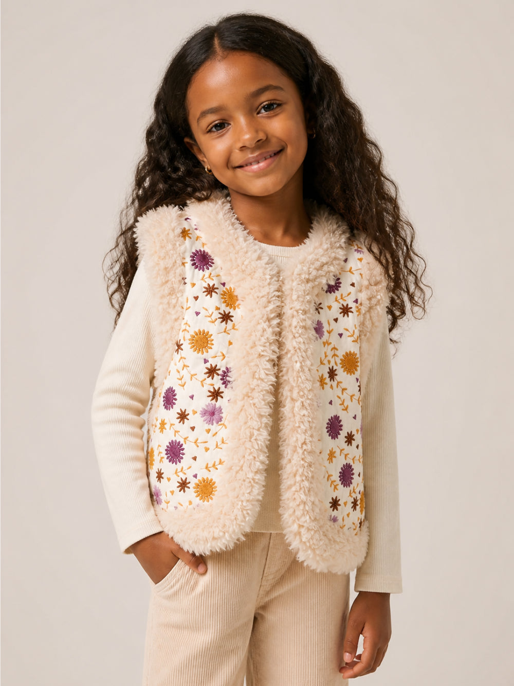 Gilet per bambina Bonton Kids bianco con ricamo floreale BD16022 120 BONTON KIDS
