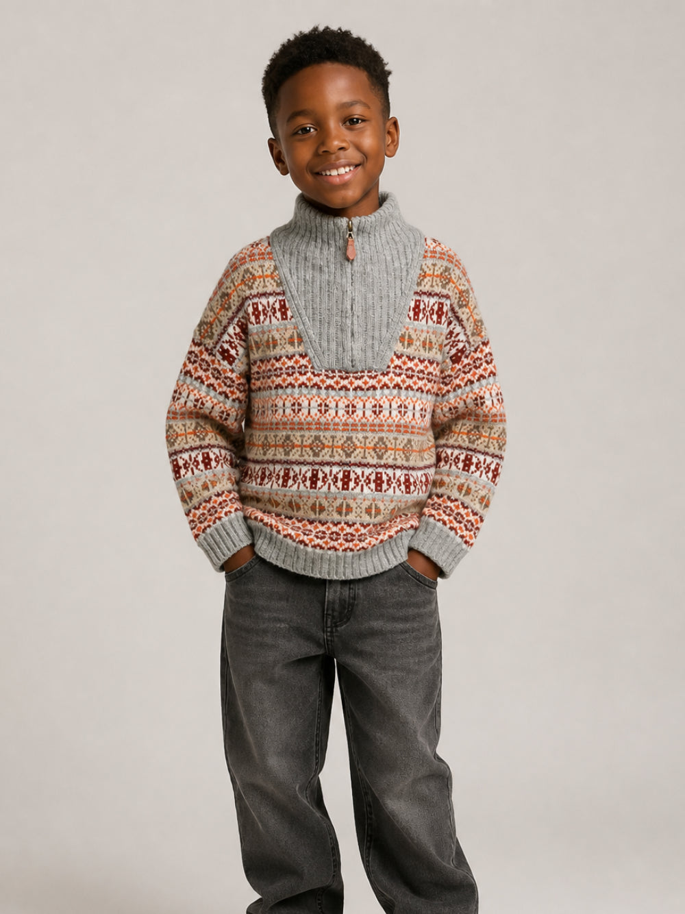 Maglione Leonard per bambini Bonton Kids multicolor con mezza zip BD18083 717 BONTON KIDS