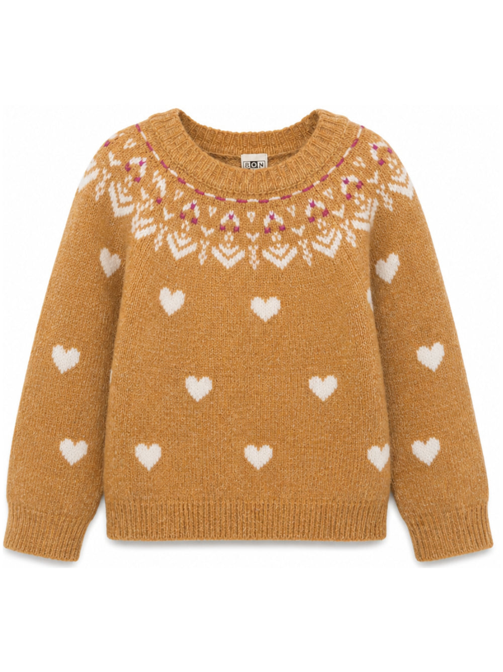 Maglione Fair Isle per bambina Bonton Kids mostarda con motivo a cuore BD18192 612 BONTON KIDS