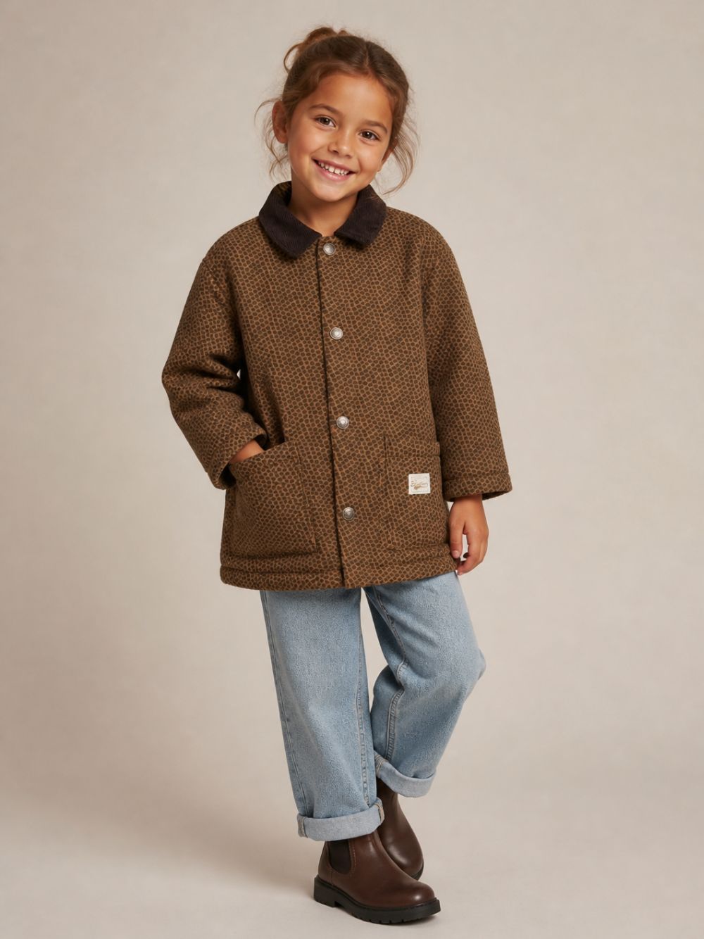 Cappotto per bambina Bonton Kids marrone con stampa grafica leopardata BD44042 935 BONTON KIDS