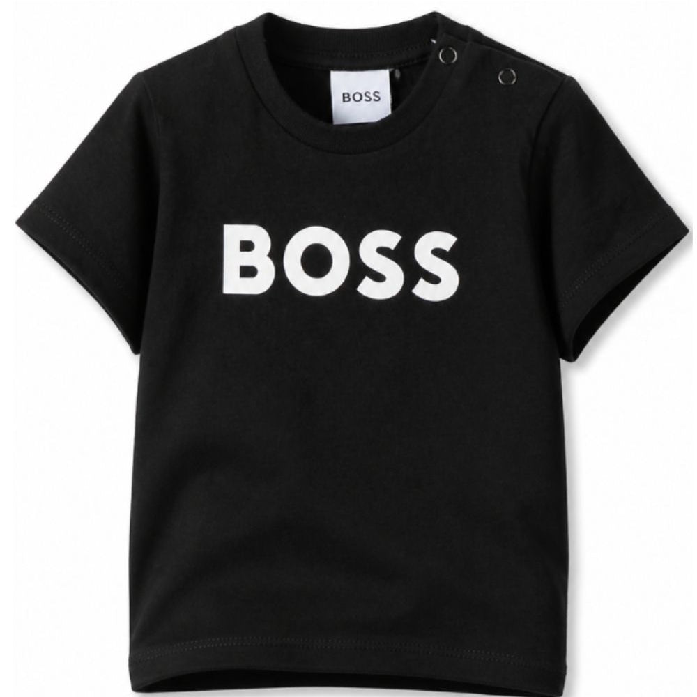 T-shirt per neonato Boss Kids nera con logo sul davanti J05P12 09B BOSS KIDS
