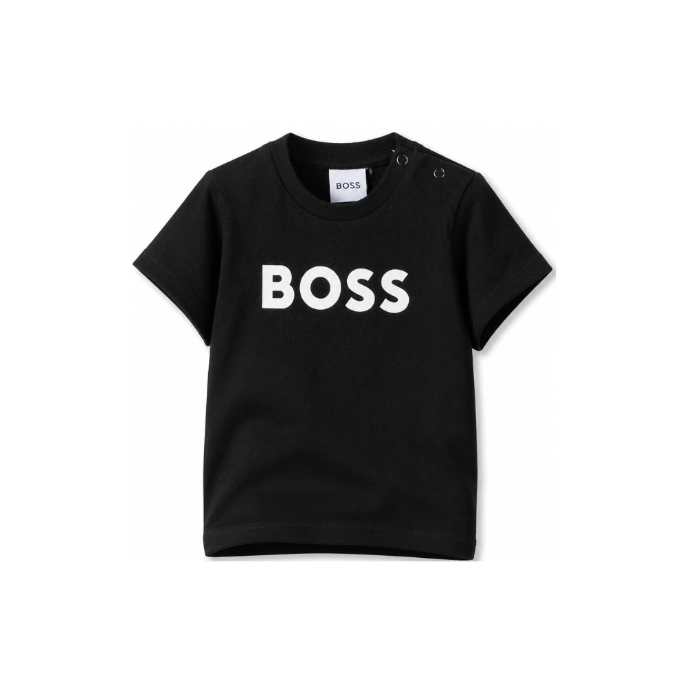 T-shirt per neonato Boss Kids nera con logo sul davanti J05P12 09B BOSS KIDS