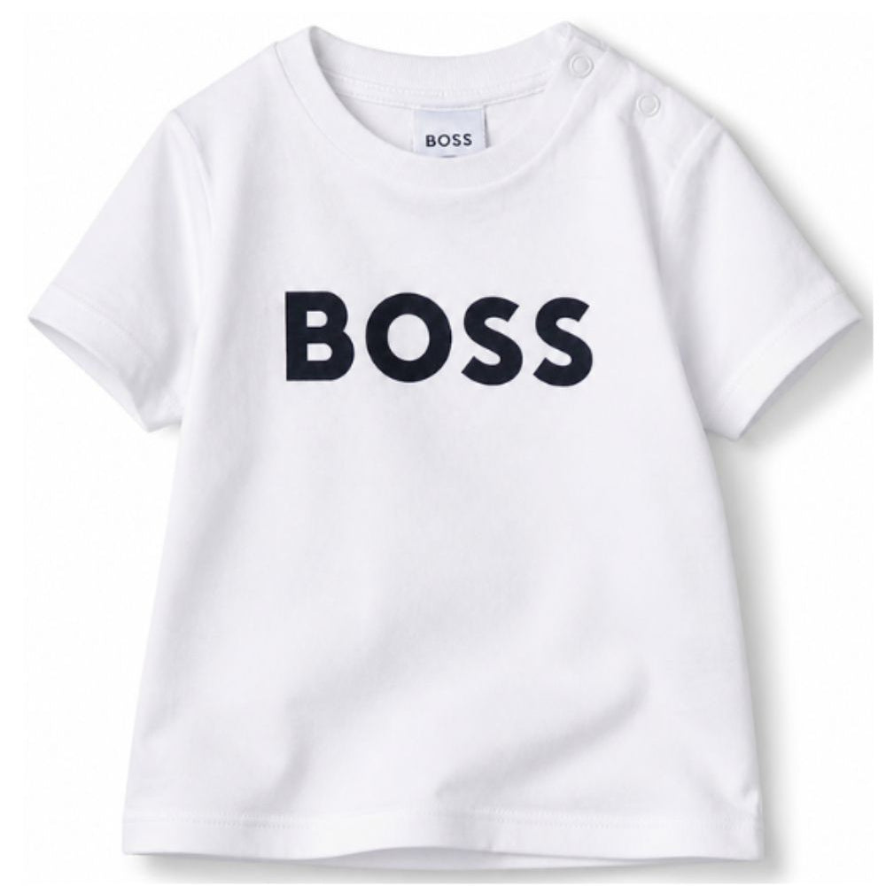 T-shirt per neonato Boss Kids bianca con stampa logo sul davanti J05P12 10P BOSS KIDS