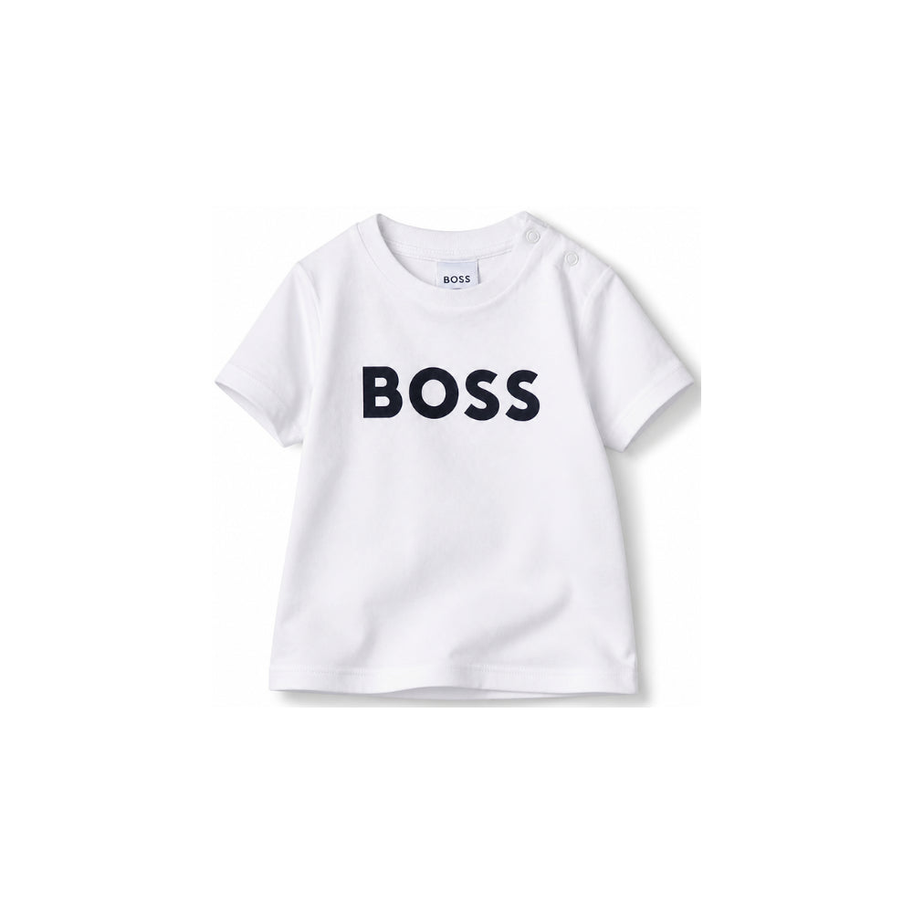 T-shirt per neonato Boss Kids bianca con stampa logo sul davanti J05P12 10P BOSS KIDS