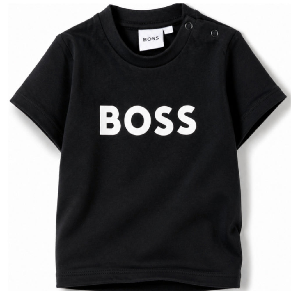 T-shirt per neonato Boss KIds blu con stampa logo sul davanti J05P12 849 BOSS KIDS