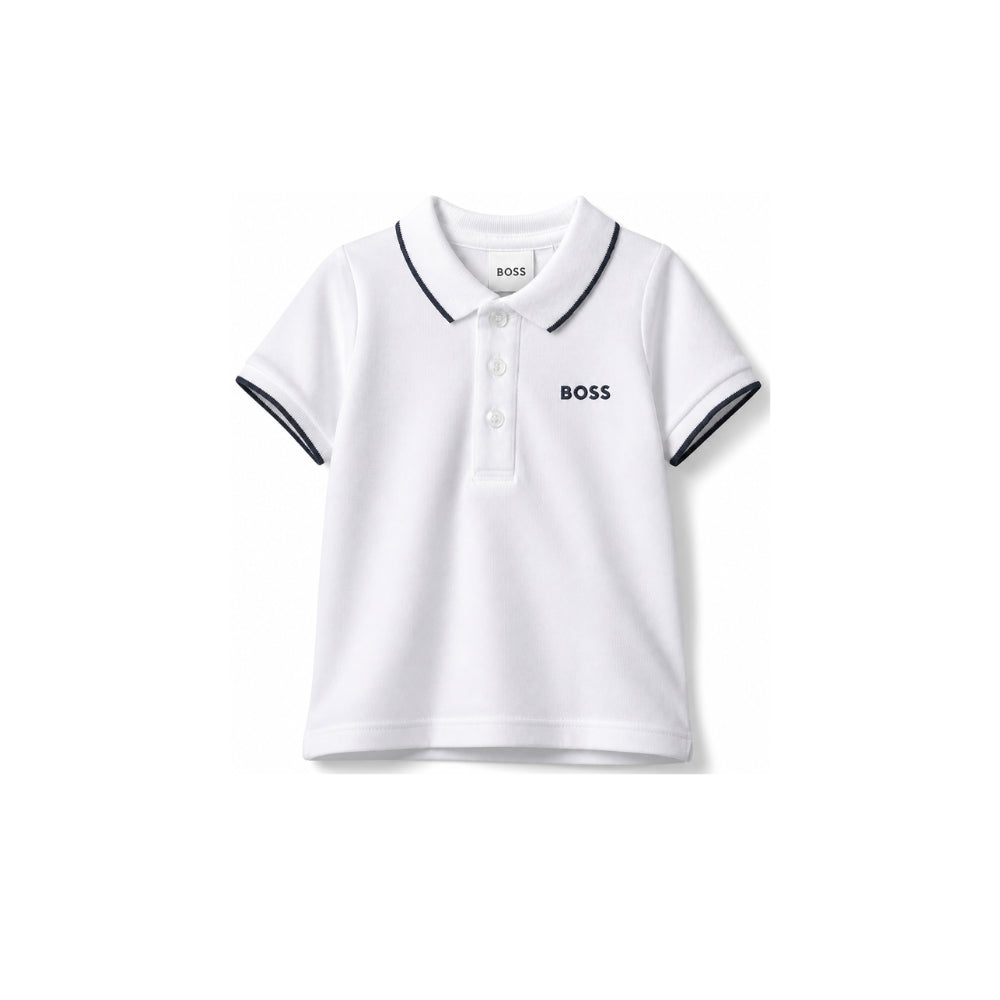 Polo con stampa per neonato BOSS Kidswear bianco con logo sul petto J05P13 10P BOSS KIDS