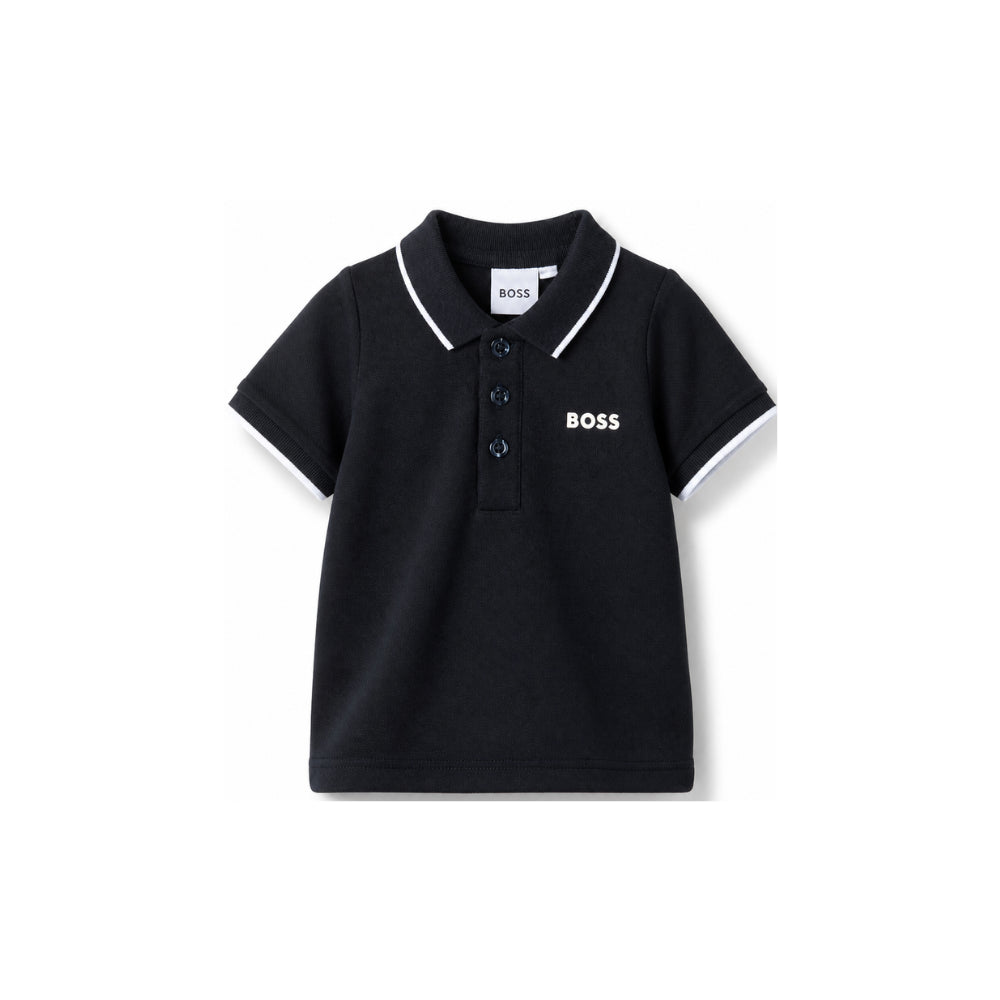 Polo con stampa per neonato Boss KIds blu con orlo dritto J05P13 849 BOSS KIDS