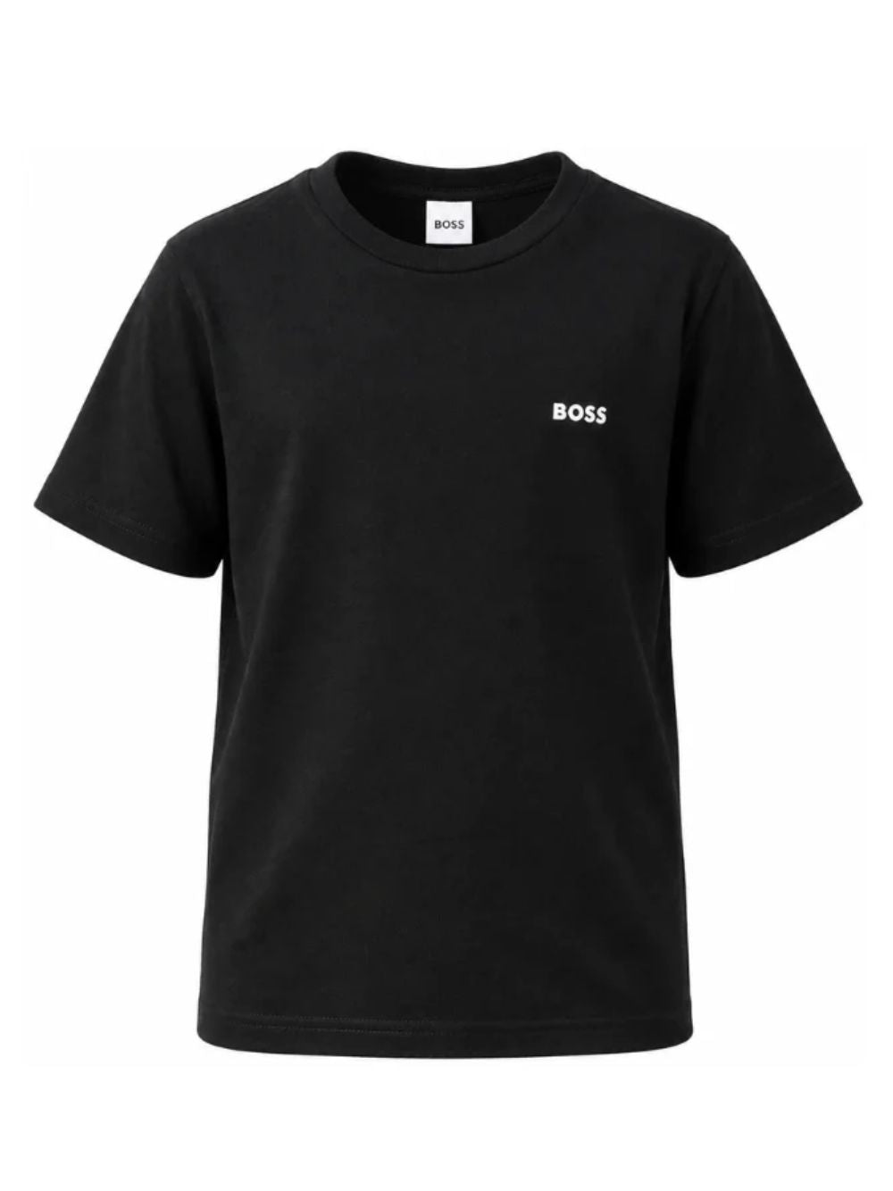 T-shirt per bambino Boss Kids nera con logo goffrato bianco J25P23 09B BOSS KIDS