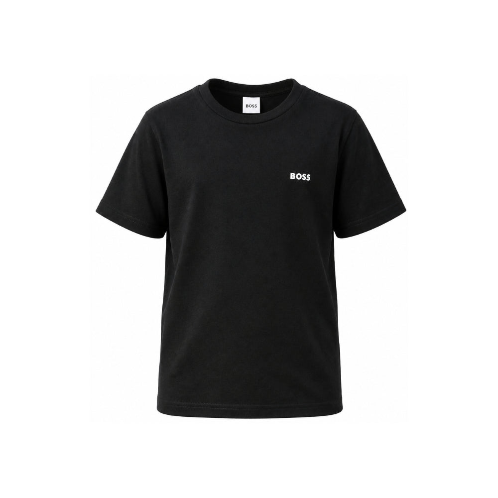 T-shirt per bambino Boss Kids nera con logo goffrato bianco J25P23 09B BOSS KIDS