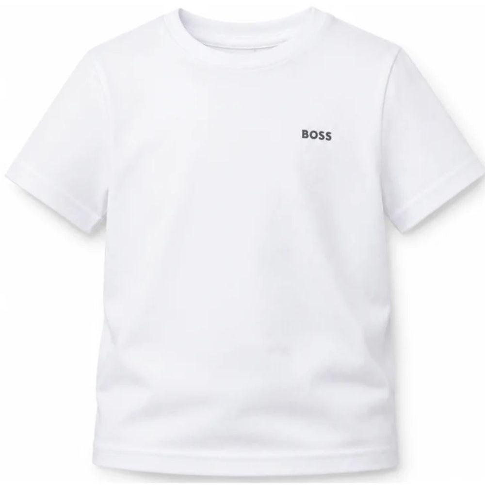 T-shirt per bambino Boss Kids bianca con logo sul davanti J25P23 10P BOSS KIDS