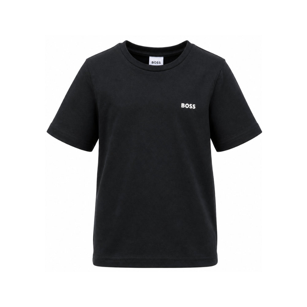 T-shirt con logo goffrato per bambino BOSS Kidswear blu a girocollo J25P23 849 BOSS KIDS