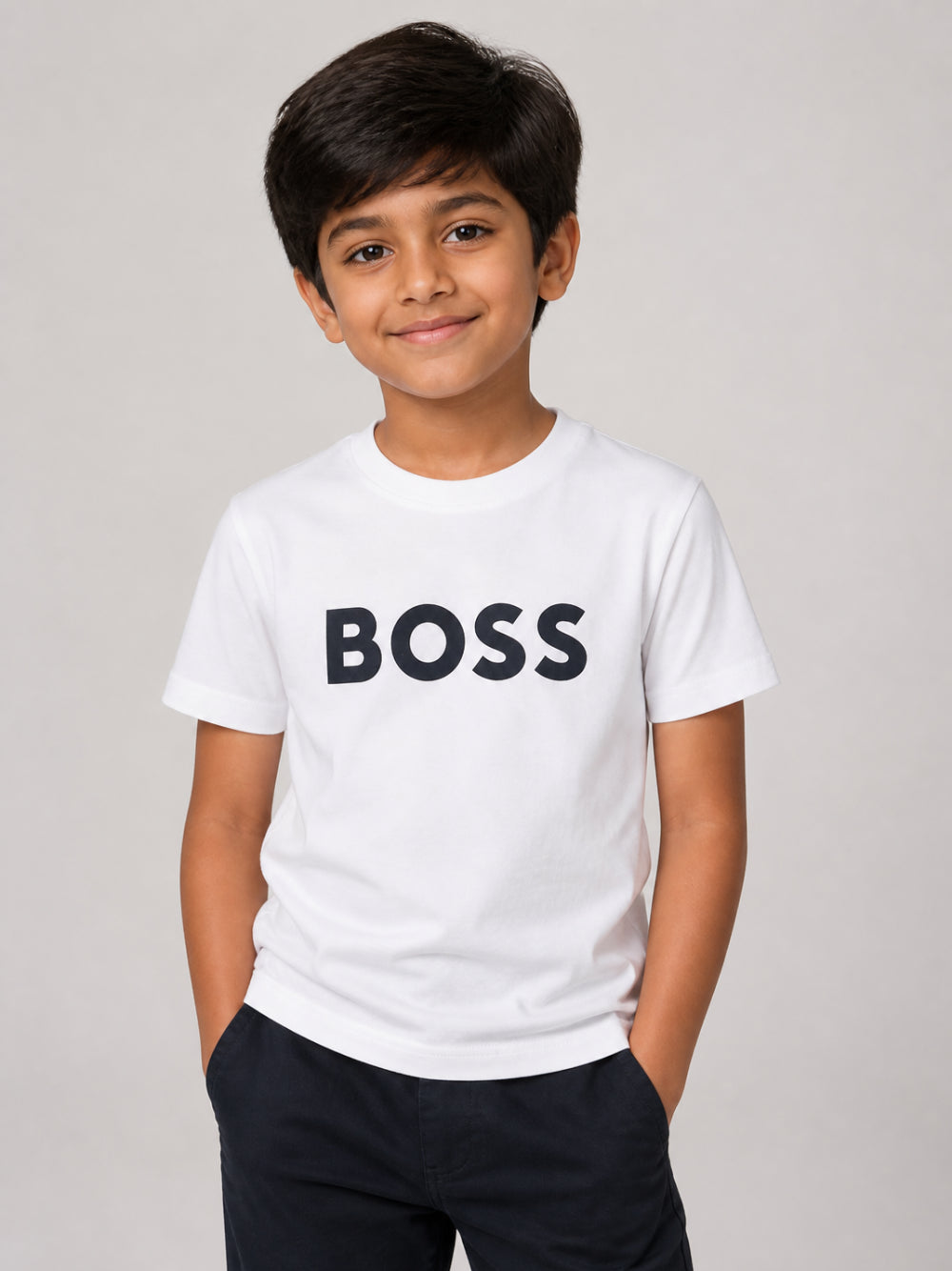 T-shirt per bambino Boss Kids bianca con stampa logo sul davanti J25P24 10P BOSS KIDS