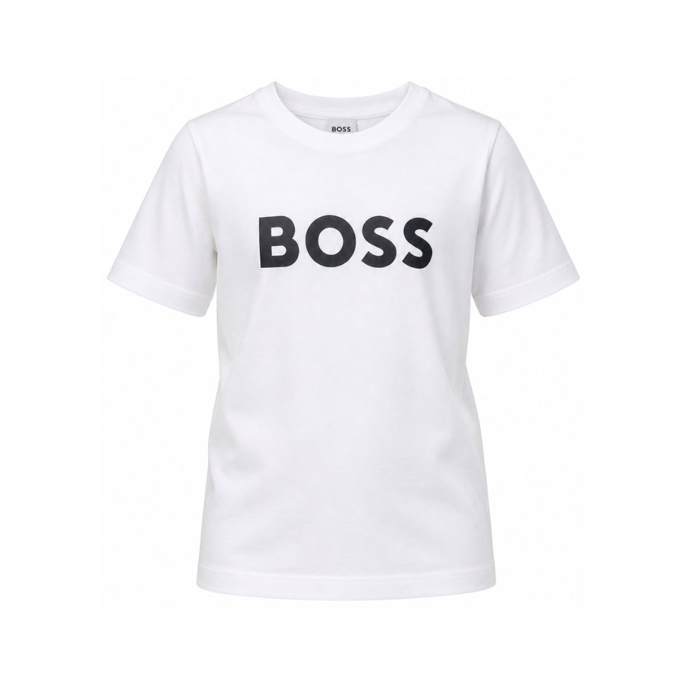 T-shirt per bambino Boss Kids bianca con stampa logo sul davanti J25P24 10P BOSS KIDS