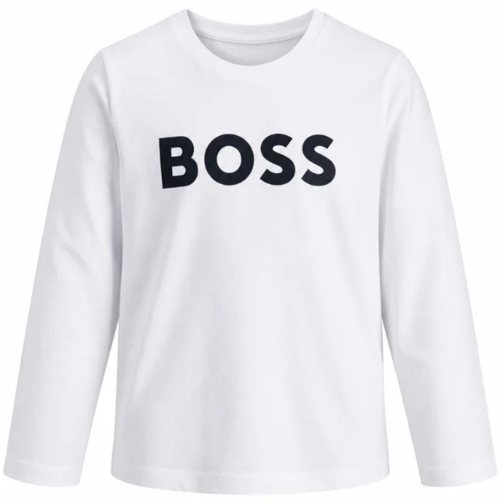 T-shirt per bambino Boss Kids bianca con stampa logo sul davanti J25P25 10P BOSS KIDS