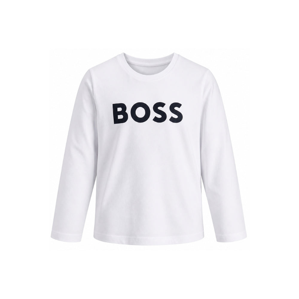 T-shirt per bambino Boss Kids bianca con stampa logo sul davanti J25P25 10P BOSS KIDS
