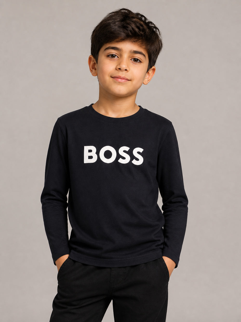 T-shirt per bambino Boss Kids blu con stampa logo sul davanti J25P25 849 BOSS KIDS