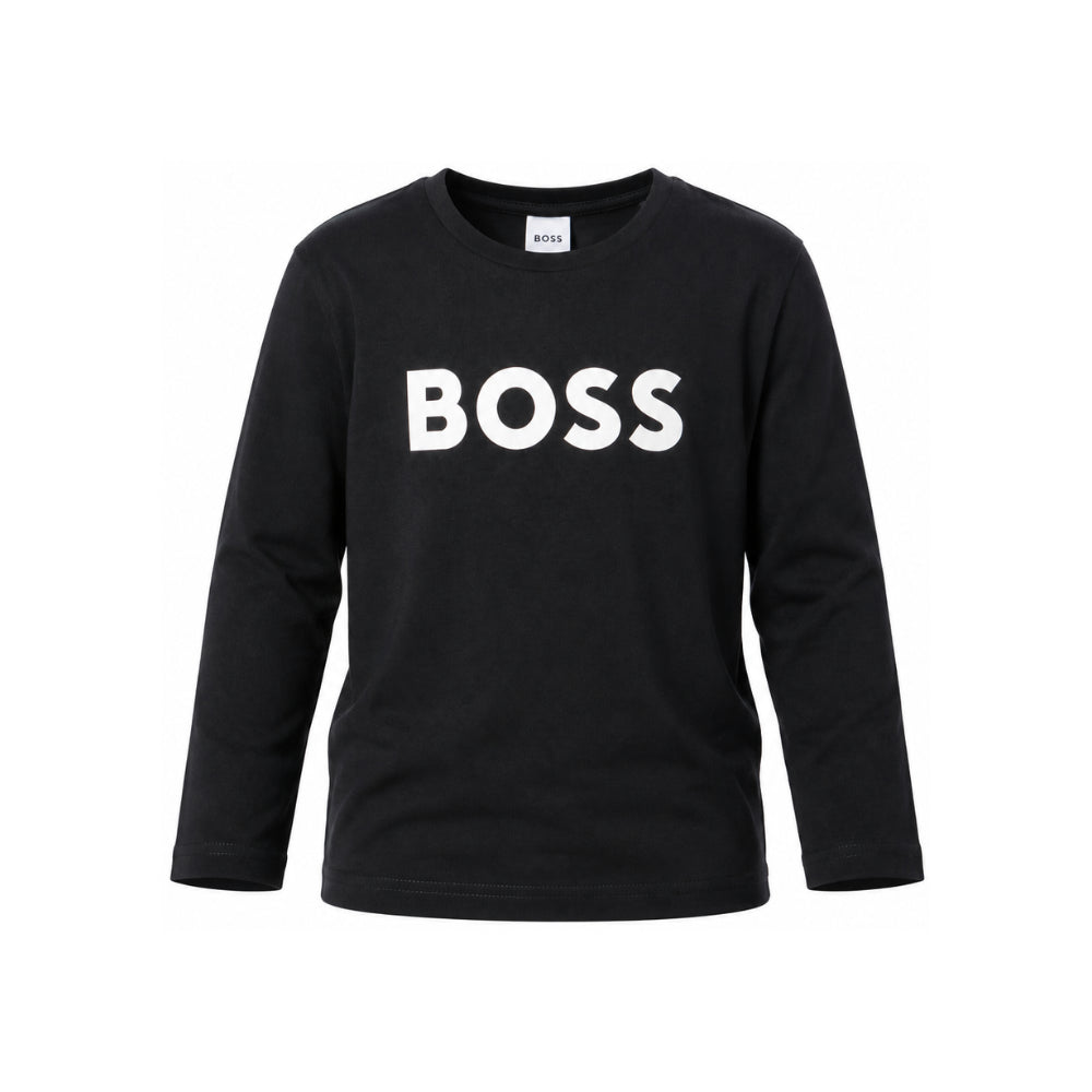 T-shirt per bambino Boss Kids blu con stampa logo sul davanti J25P25 849 BOSS KIDS