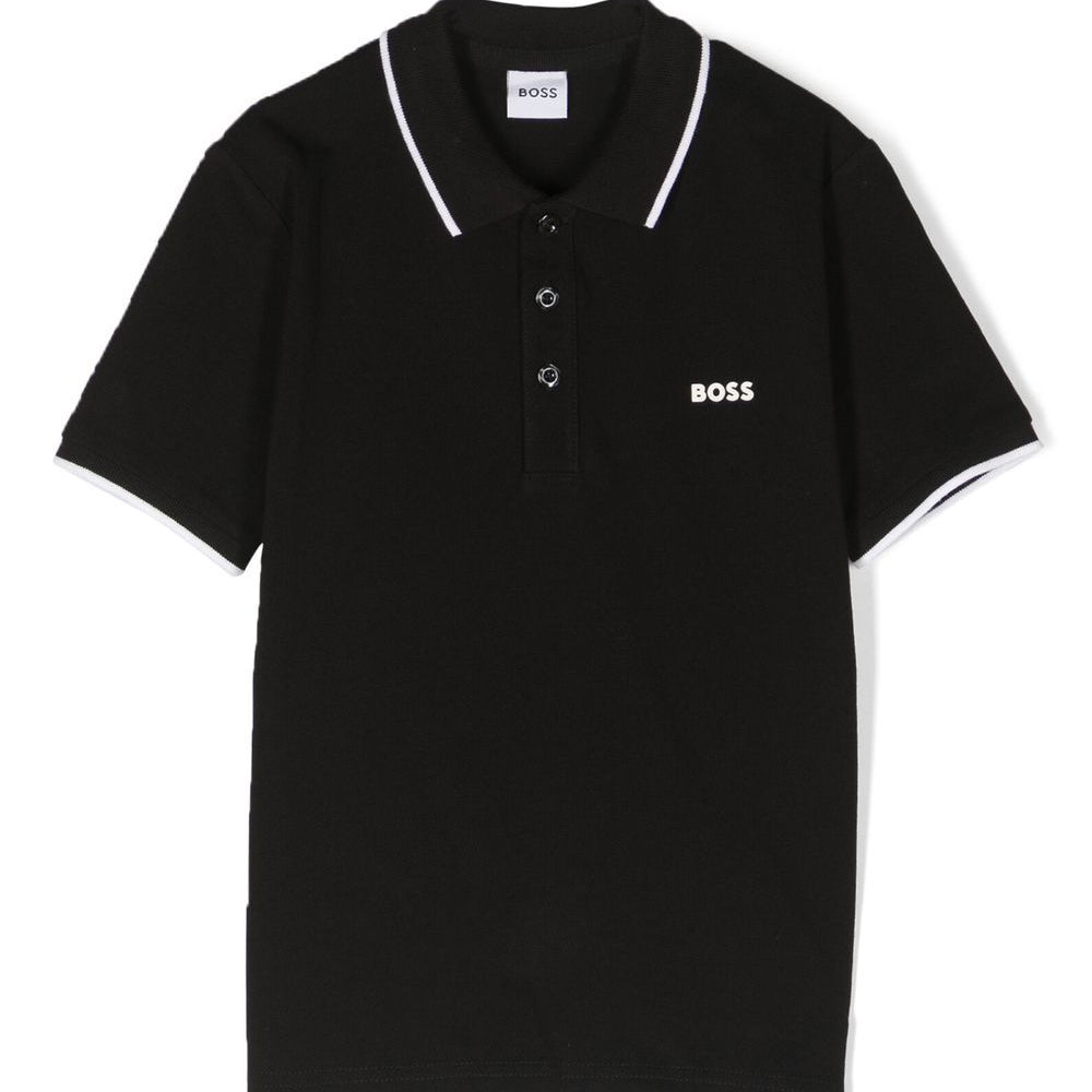 Polo per bambino Boss Kids nera con logo goffrato J25P26 09B BOSS KIDS