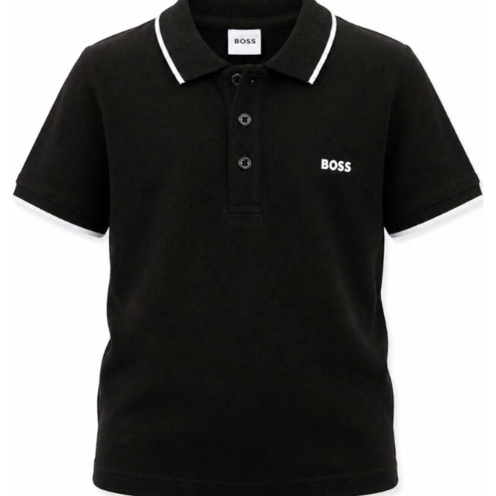 Polo per bambino Boss Kids nera con logo goffrato J25P26 09B BOSS KIDS
