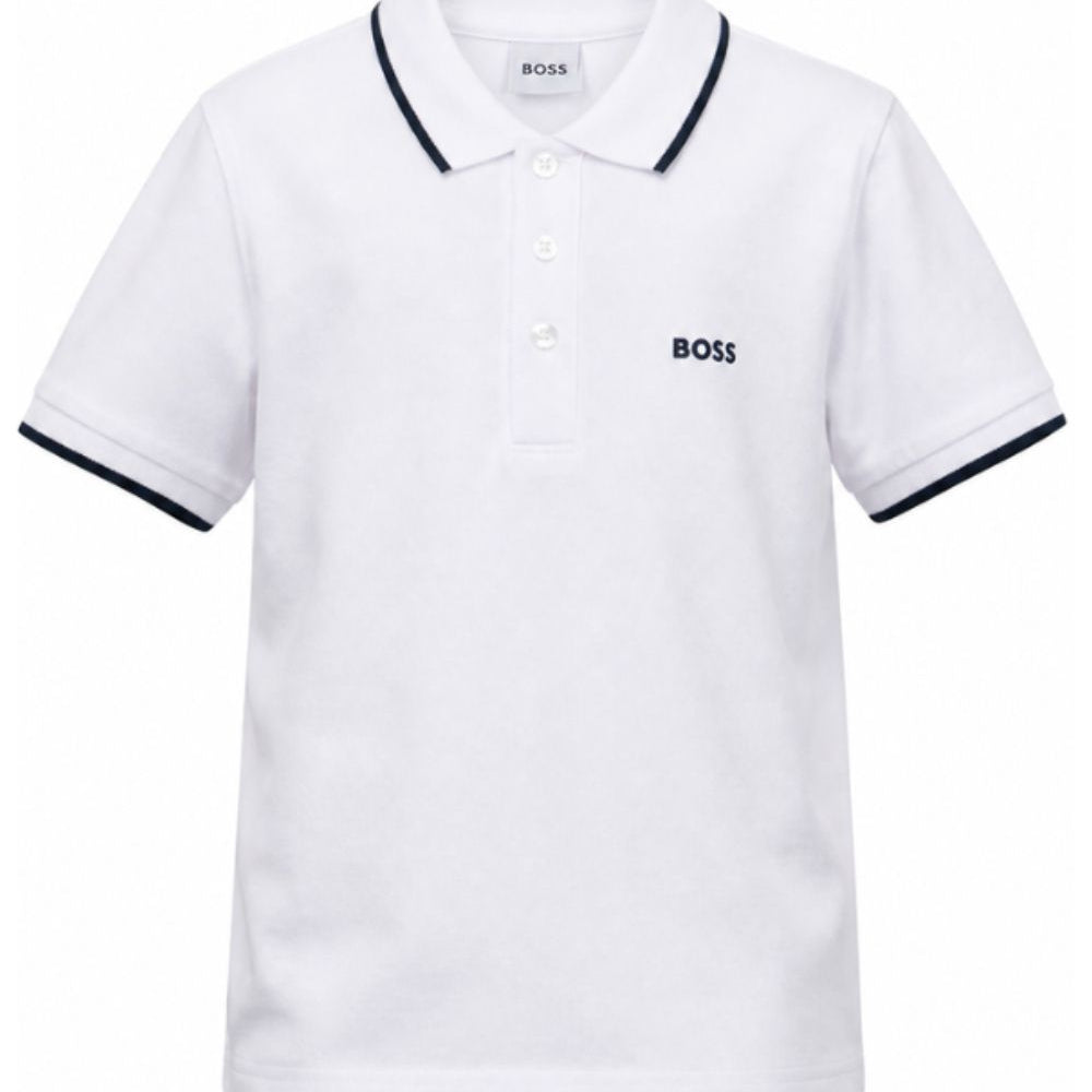 Polo per bambino Boss Kids bianca con logo goffrato J25P26 10P BOSS KIDS