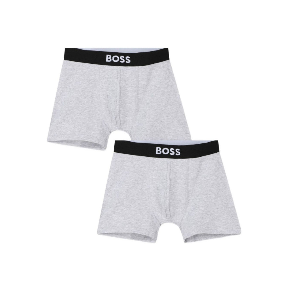 Set di 2 boxer per bambino Boss Kids grigi con stampa logo sul davanti J52665 A32 BOSS KIDS