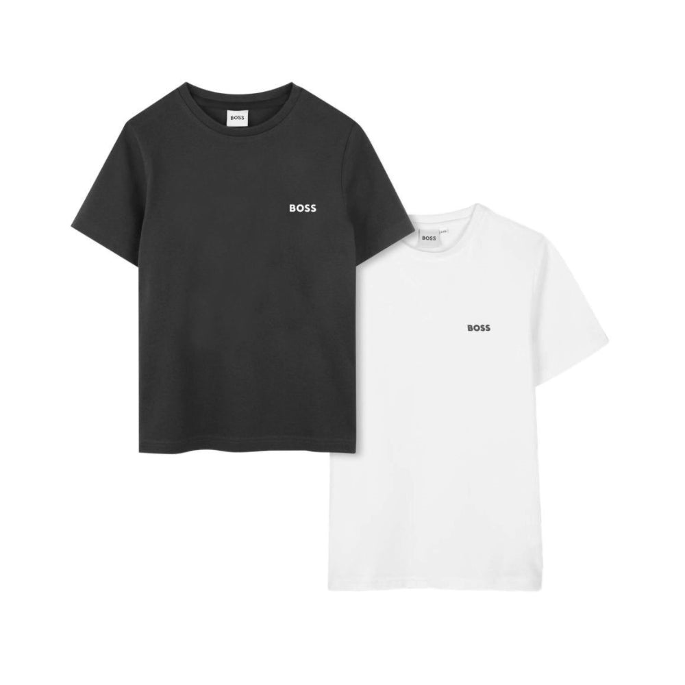 Set di due t-shirt Boss Kids bianca/nera con dettaglio logo sul davanti J52680 M41 BOSS KIDS