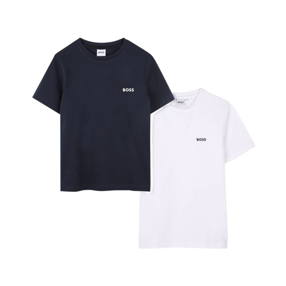 Set di due t-shirt per bambino Boss Kids bianco e blu con logo J52680 V41 BOSS KIDS