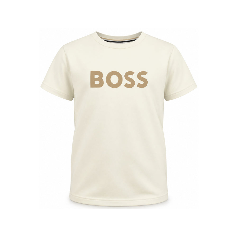 T-shirt per bambino Boss Kids bianca con logo sul davanti J52711 21C BOSS KIDS