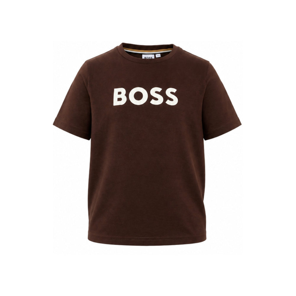 T-shirt per bambino Boss Kids marrone con stampa del logo J52711 343 BOSS KIDS