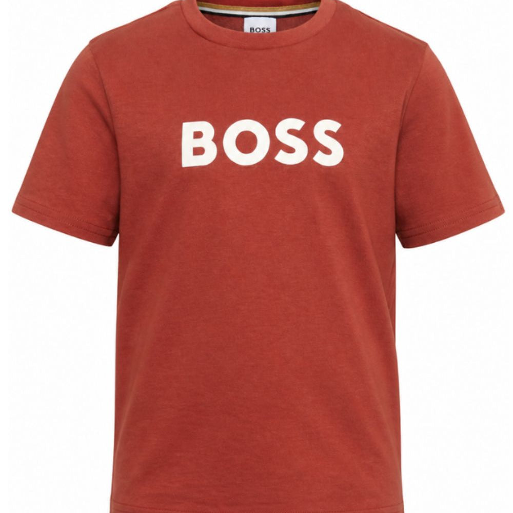 T-shirt per bambino Boss Kids rossa con logo sul davanti J52711 95G BOSS KIDS