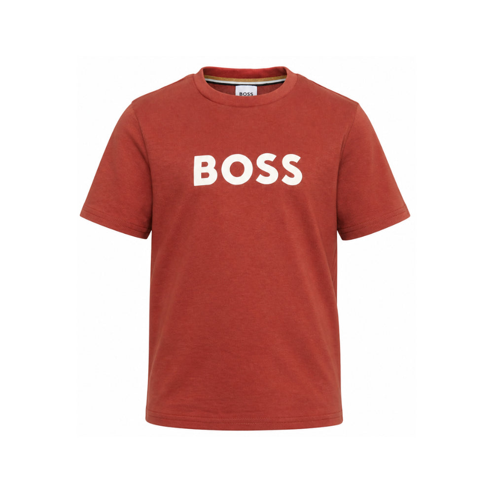 T-shirt per bambino Boss Kids rossa con logo sul davanti J52711 95G BOSS KIDS