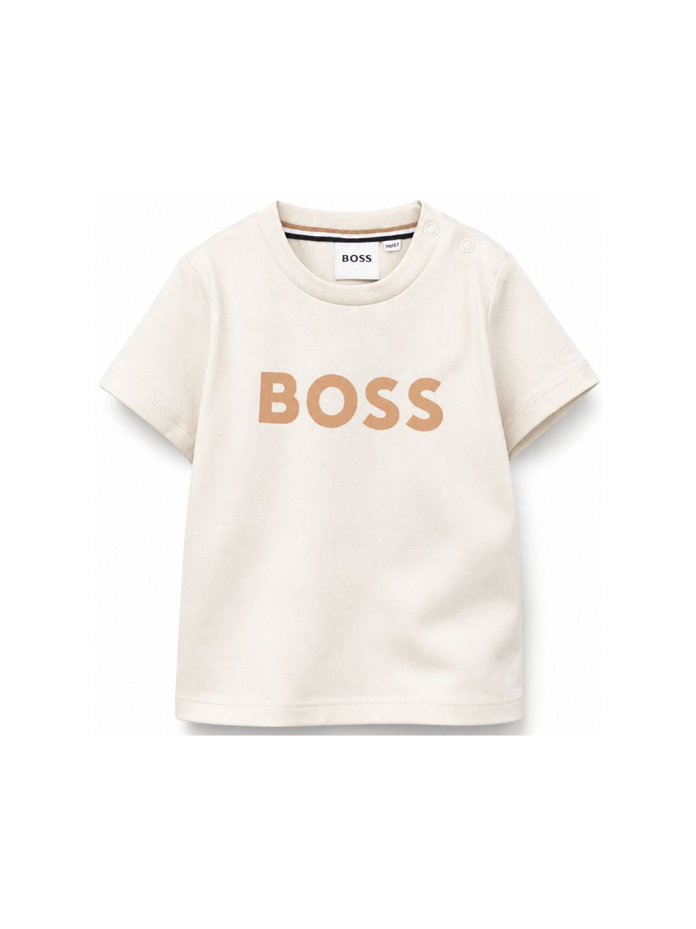 T-shirt per neonato Boss Kids beige con stampa logo sul davanti J52712 21C BOSS KIDS