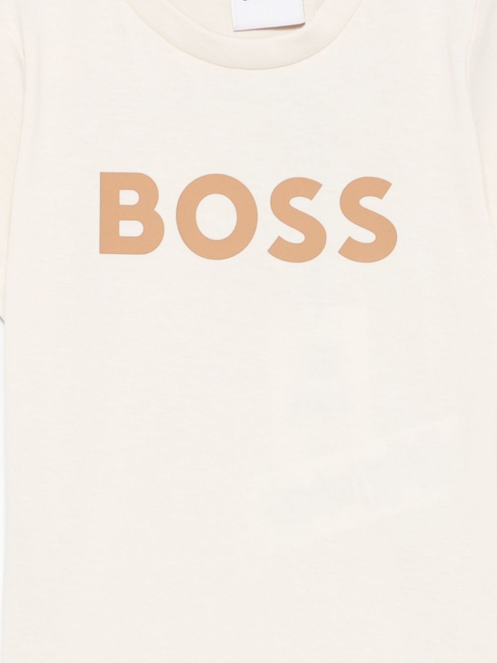 T-shirt per neonato Boss Kids beige con stampa logo sul davanti J52712 21C BOSS KIDS