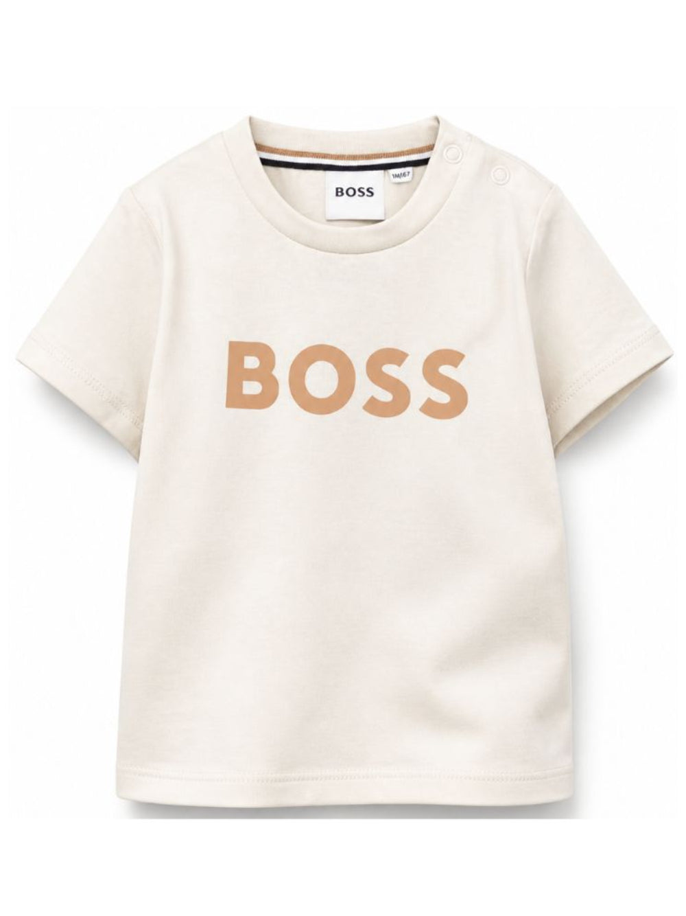 T-shirt per neonato Boss Kids beige con stampa logo sul davanti J52712 21C BOSS KIDS