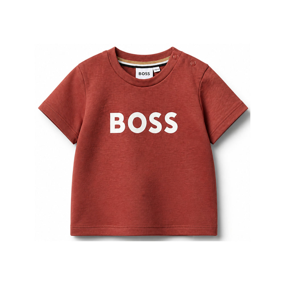 T-shirt per neonato Boss Kids rossa con logo sul davanti J52712 95G BOSS KIDS