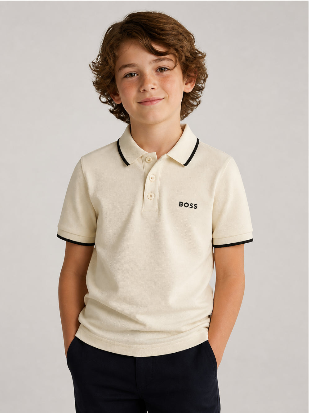 T-shirt per bambino Boss Kids beige con colletto stile polo J53169 21C BOSS KIDS