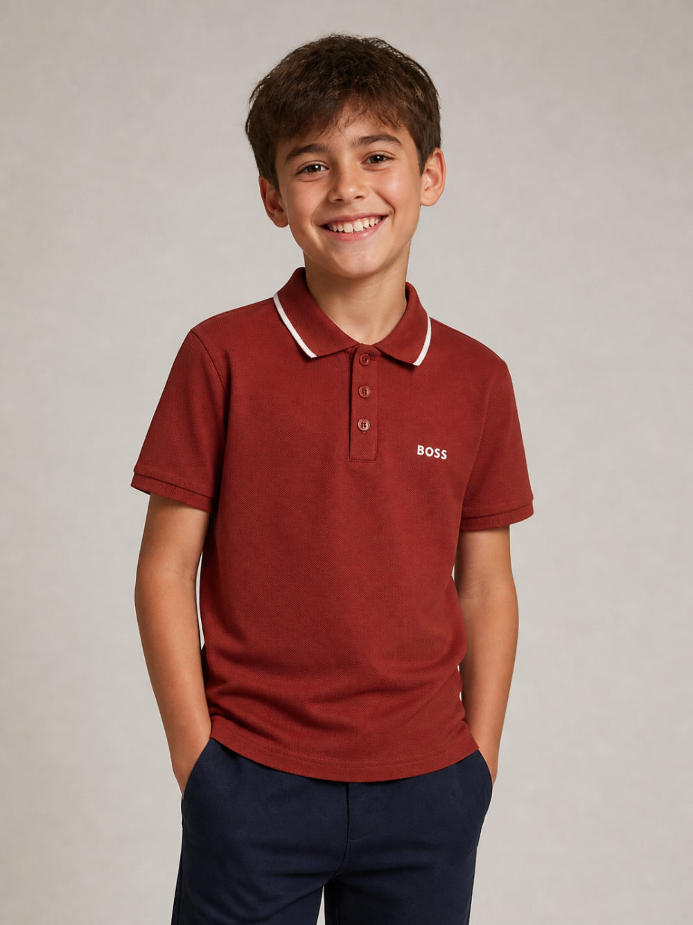 T-shirt per bambino Boss Kids rossa con colletto stile polo J53169 95G BOSS KIDS