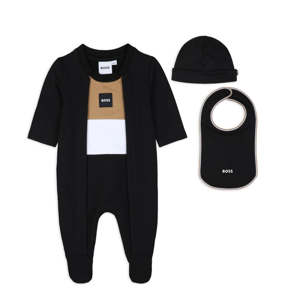 Tutina, berretto e bavaglino per neonato Boss Kids nero inserto color-block J53292 09B BOSS KIDS