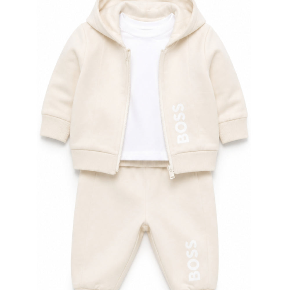 Set tuta sportiva per neonato Boss Kids beige con logo sul davanti J53304 21K BOSS KIDS